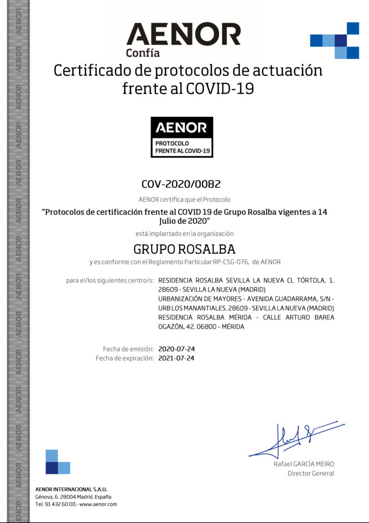 Certificado de protocolos de actuación frente al COVID – 19 con el nº COV-2020/0082